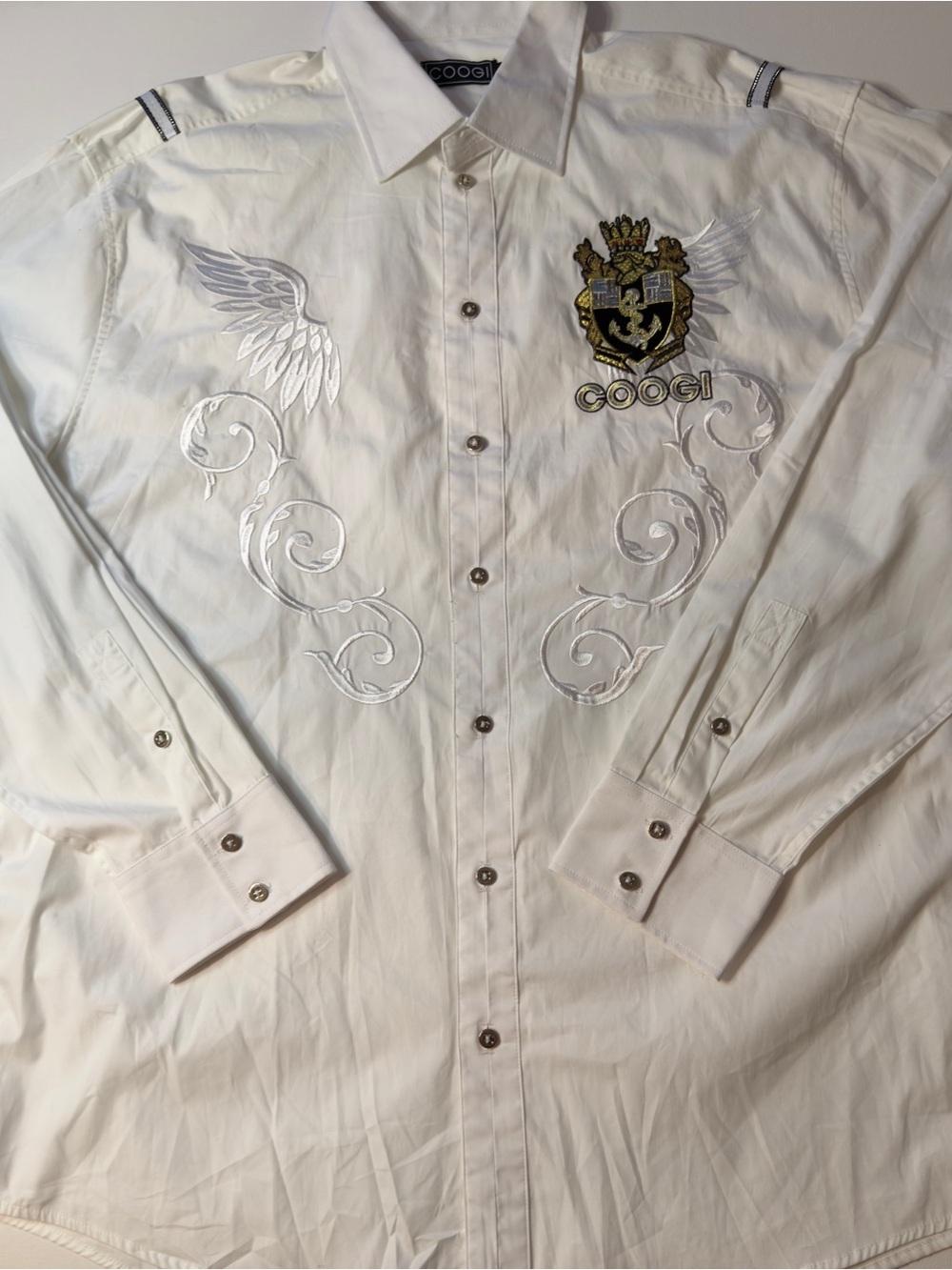 EUC Men's COOGI Australia White Embroidered Button-Up Shirt Size 2XL (KB10)